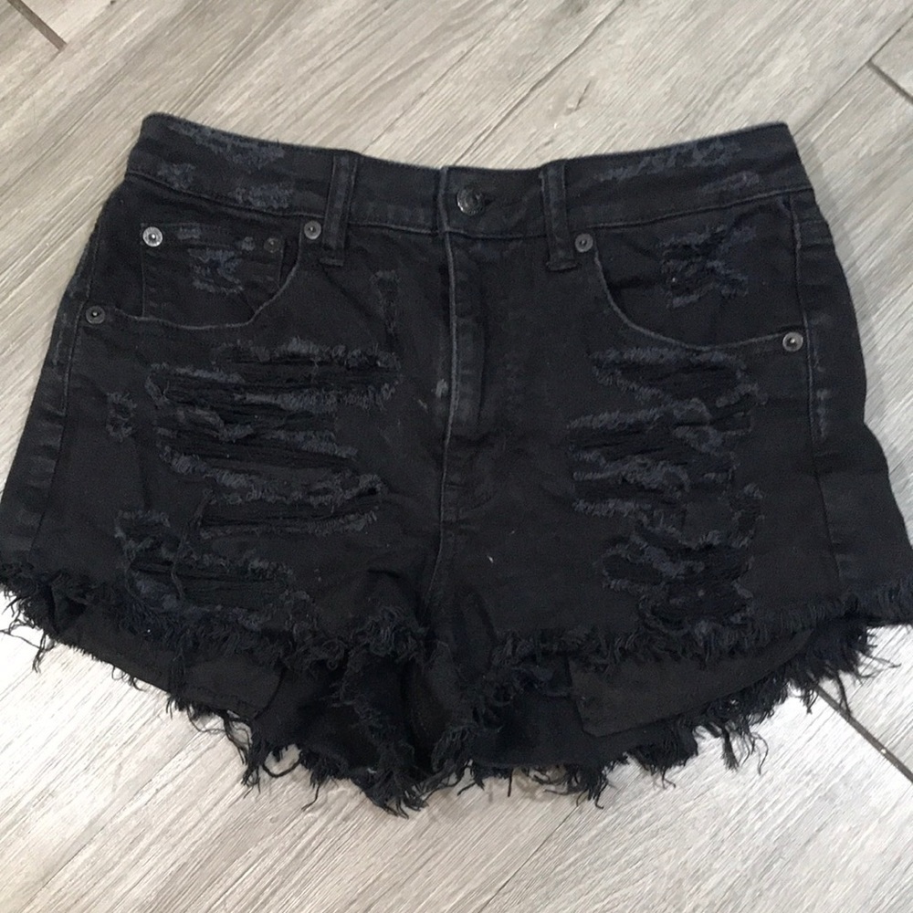 American Outfitters “Vintage Hi-Rise‎ Festival” Black Distressed Denim Shorts
